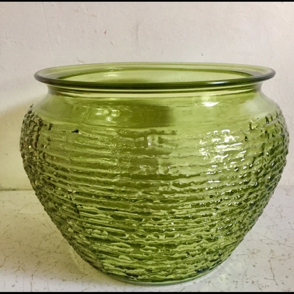 Mid Century Avocado Green Stippled Vase Rose Bowl - Picture 5 of 15